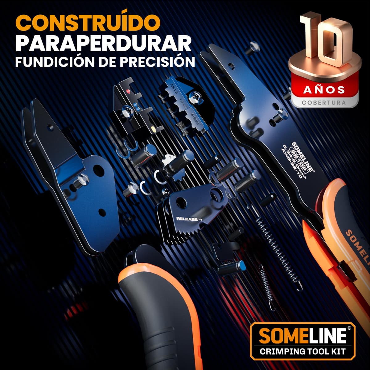SOMELINE Kit de Crimpadora Terminales Eléctricos, 39 Tipos de Terminales Preaislados, 0,34–6 mm² Crimpadora Autoajustable de Trinquete, para Electricista, Automoción y Bricolaje — view 7