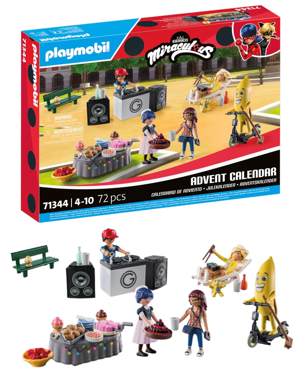 PLAYMOBIL Miraculous 71344 Calendario de Adviento: Miraculous pícnic en París, 24 sorpresas, Incluidas Cinco Figuras, Calendario de Adviento 2024, Juguetes para niños y niñas a Partir de 4 años