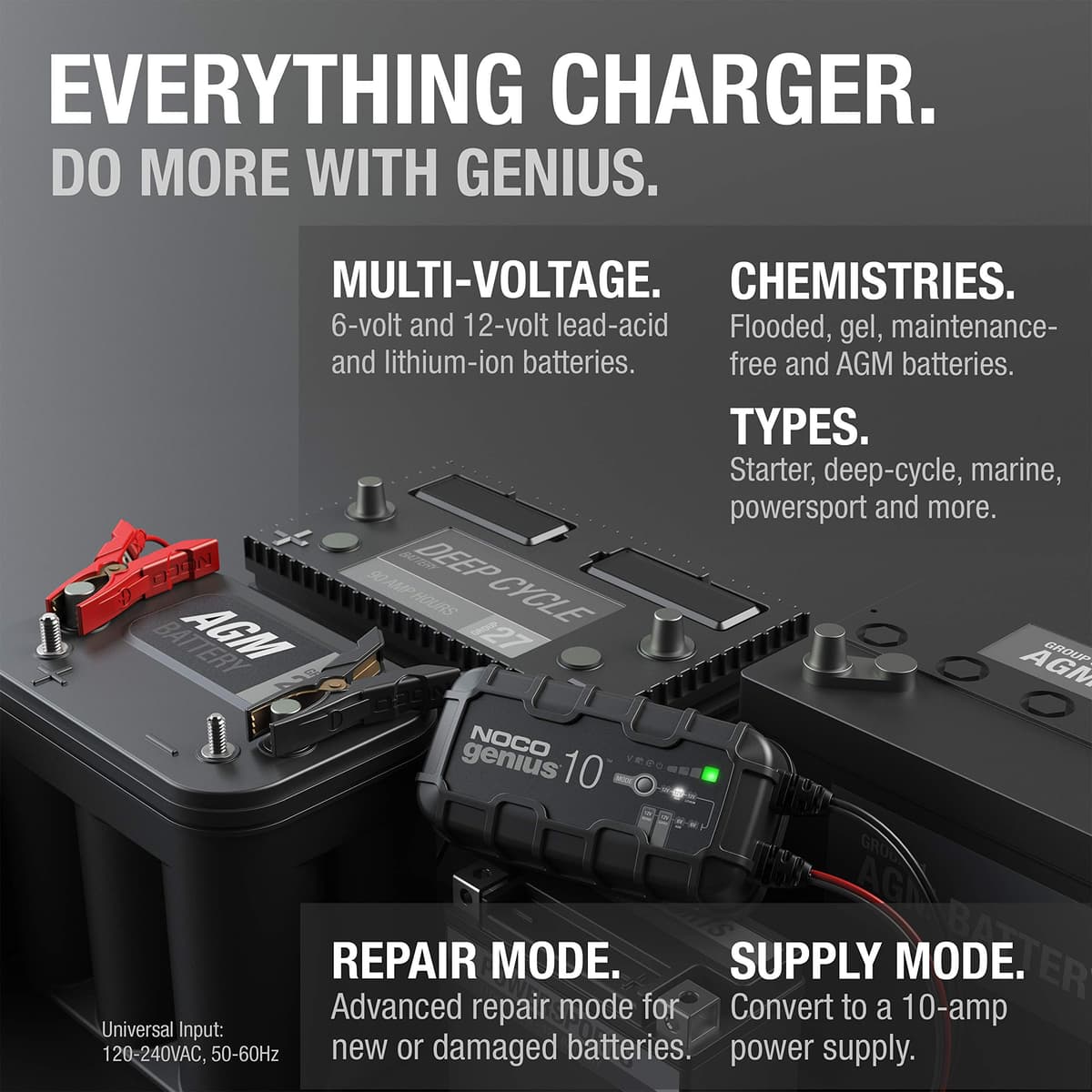 NOCO GENIUS10: 10A 6V/12V Smart Battery Charger – Automatic Maintainer, Trickle Charger & Desulfator with Overcharge Protection & Temperature Compensation – For Lead-Acid & Lithium Batteries — view 5
