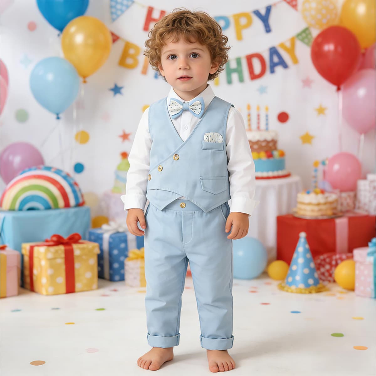 Volunboy Baby Boys Gentleman Suit, Toddler Formal Waistcoat Outfit Wedding Shirts + Vest +Bow Tie 4 PCS Set — view 2