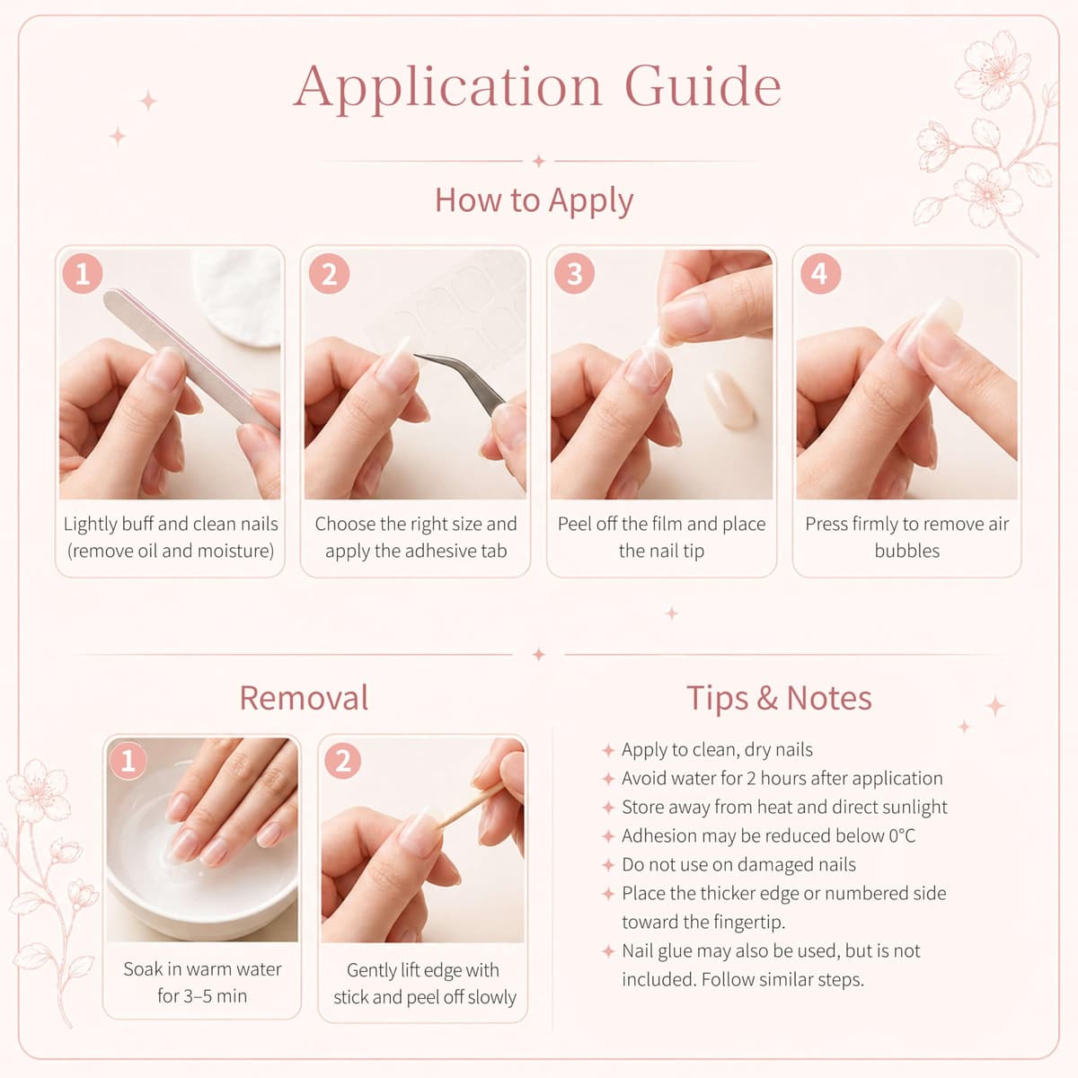 Sun&Beam Nails Handmade Press On Nails Short Square Nude Pink Blue Floral Glossy 10 Pieces Easy At Home Manicure for Everyday Wear (#013 XS) — view 5