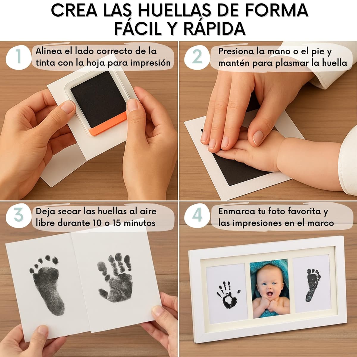 HuBorns – Marco huellas bebé recién nacido con tinta, kit completo para huella pie y mano, cuadro recuerdo original, regalo bebé niño o niña y decoración habitación infantil — view 5