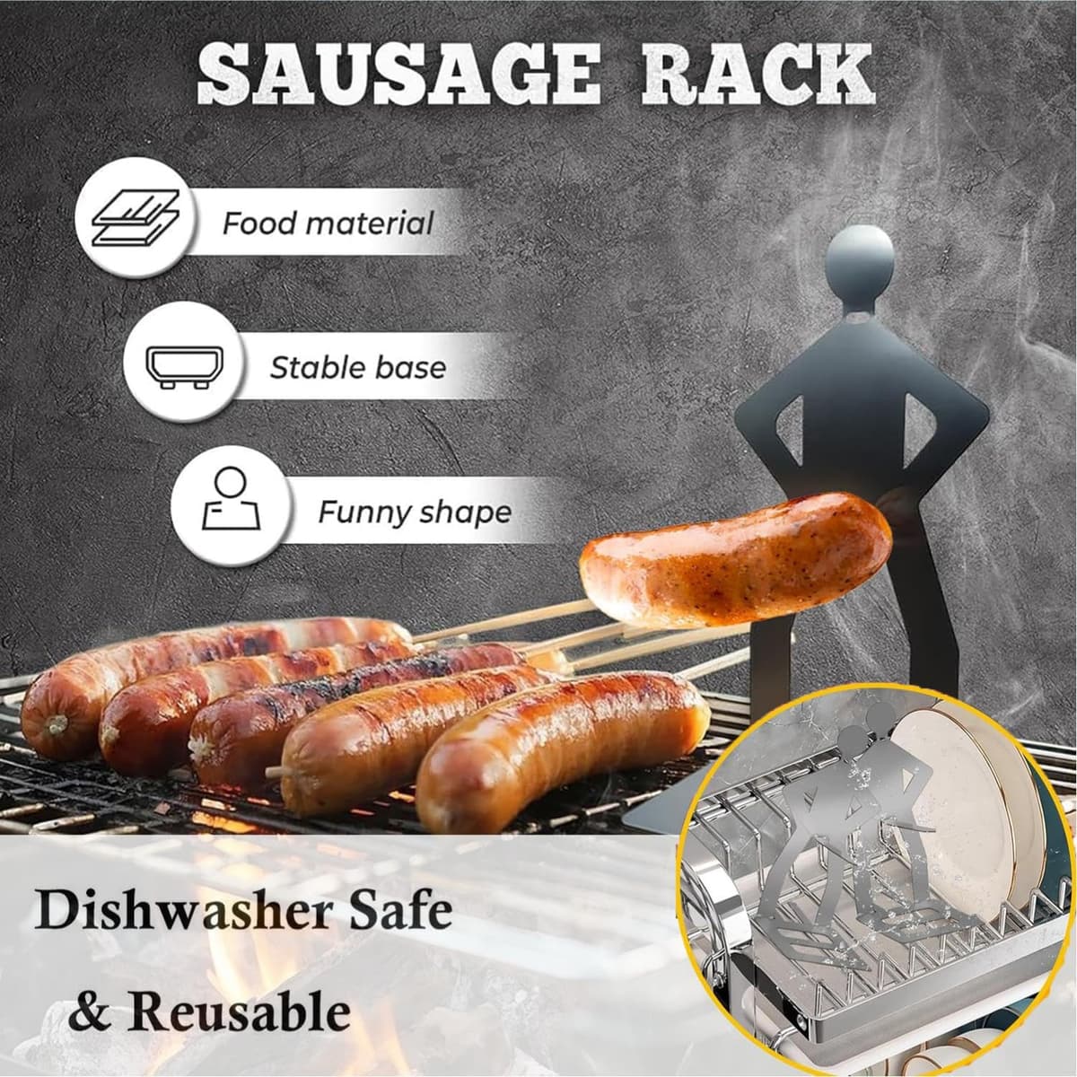 4PCS Funny Hot Dog Holders, Stainless Steel Sausage Holder Stand, Barbecue Grill Rack, Reusable BBQ Grill Tool for Camping Outdoor Picnic Garden, Novelty BBQ Gadgets Gifts for Men — view 5