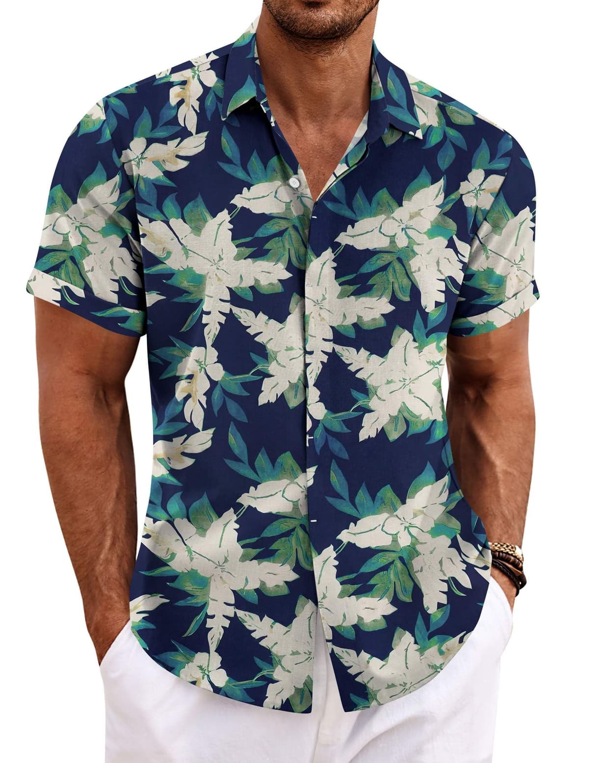 COOFANDY Men's Linen Shirts Short Sleeve Casual Shirts Button Down Shirt for Men Beach Summer Wedding Shirt — view 8