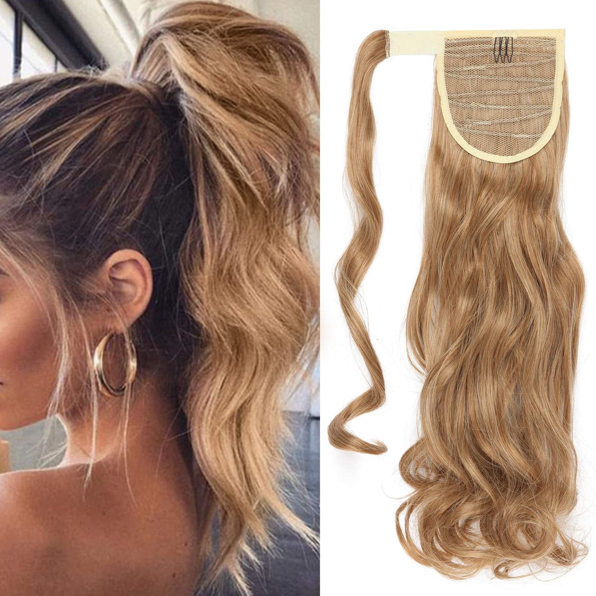 17"(43cm) SEGO Ponytail Long Synthetic Hair Looks Natural [Red Brown/Orange] Clip in Hair Extensions Curly Tail Ponytail Extension (90g) — view 100