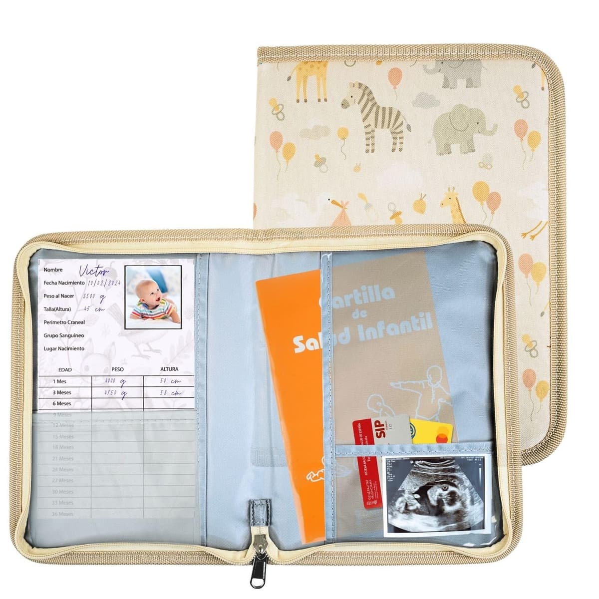 Portadocumentos Bebé para Cartilla Sanitaria con Tarjetas de Crecimiento y Primeros Logros, Carpeta y Porta Documentos Bebé, Funda Libro de Salud, Regalo para Baby Showers