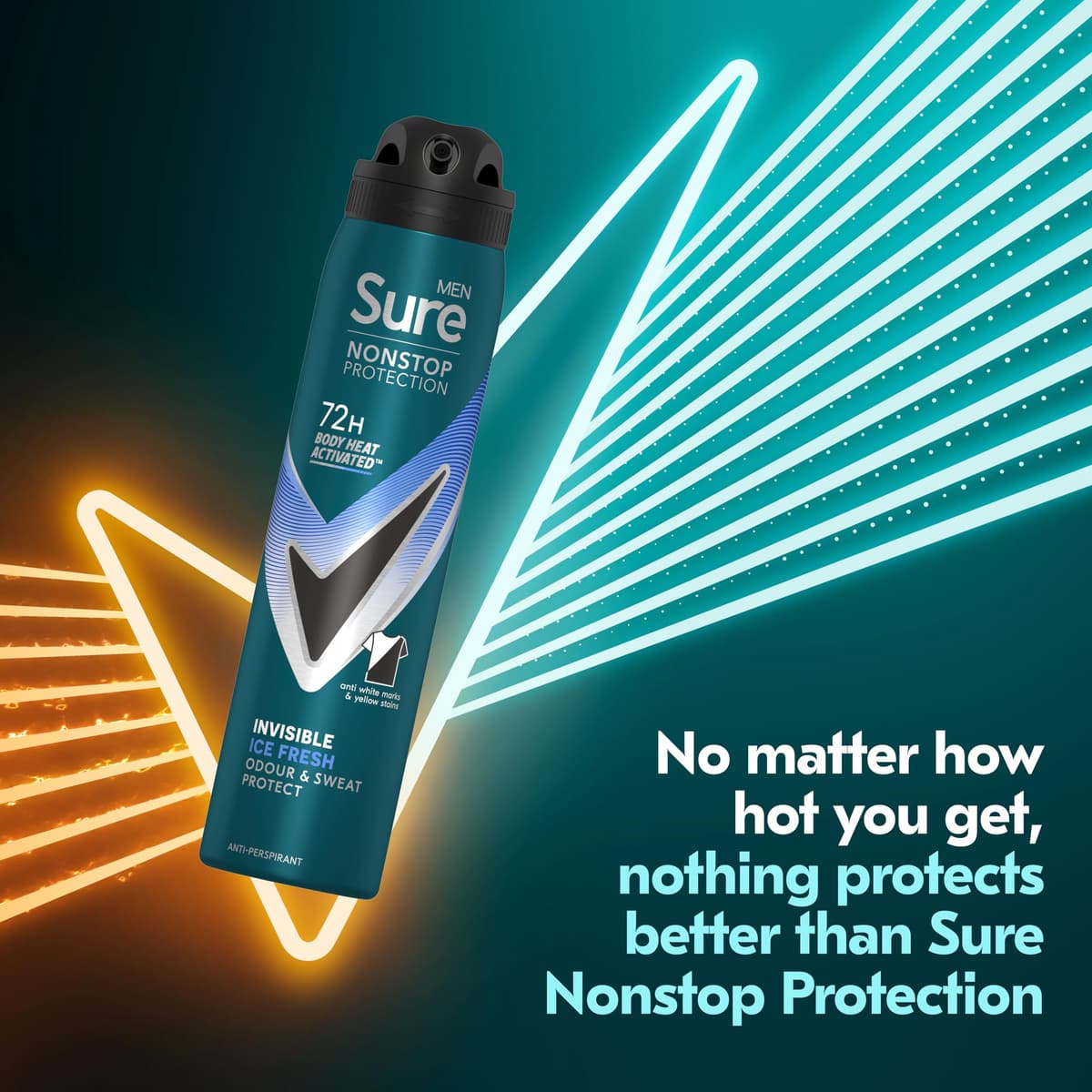 Sure Men Nonstop Protection Invisible Ice Fresh Deodorant Body Spray Antiperspirant with body heat activated technology for 72 hour odour and sweat protection 250 ml — view 7
