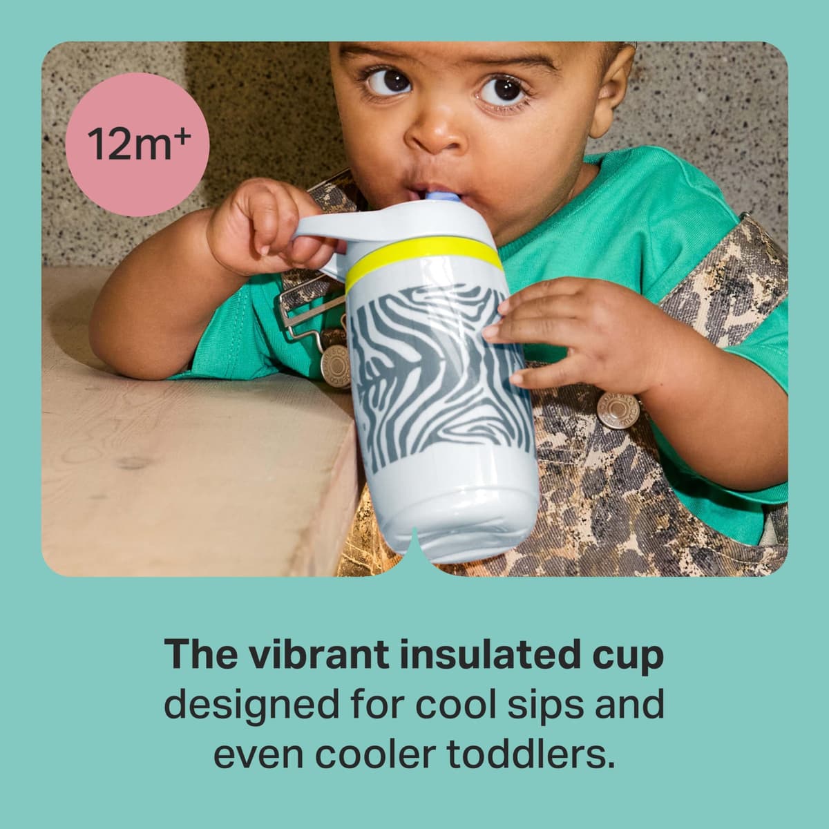 Tommee Tippee Insulated Active Spout Toddler Sippy Cup, 266ml, 12m+, Pack of 2, Leak-Proof Children's Water Bottle with Handle in Fun Colours and Animal Print, Green & Blue — view 3