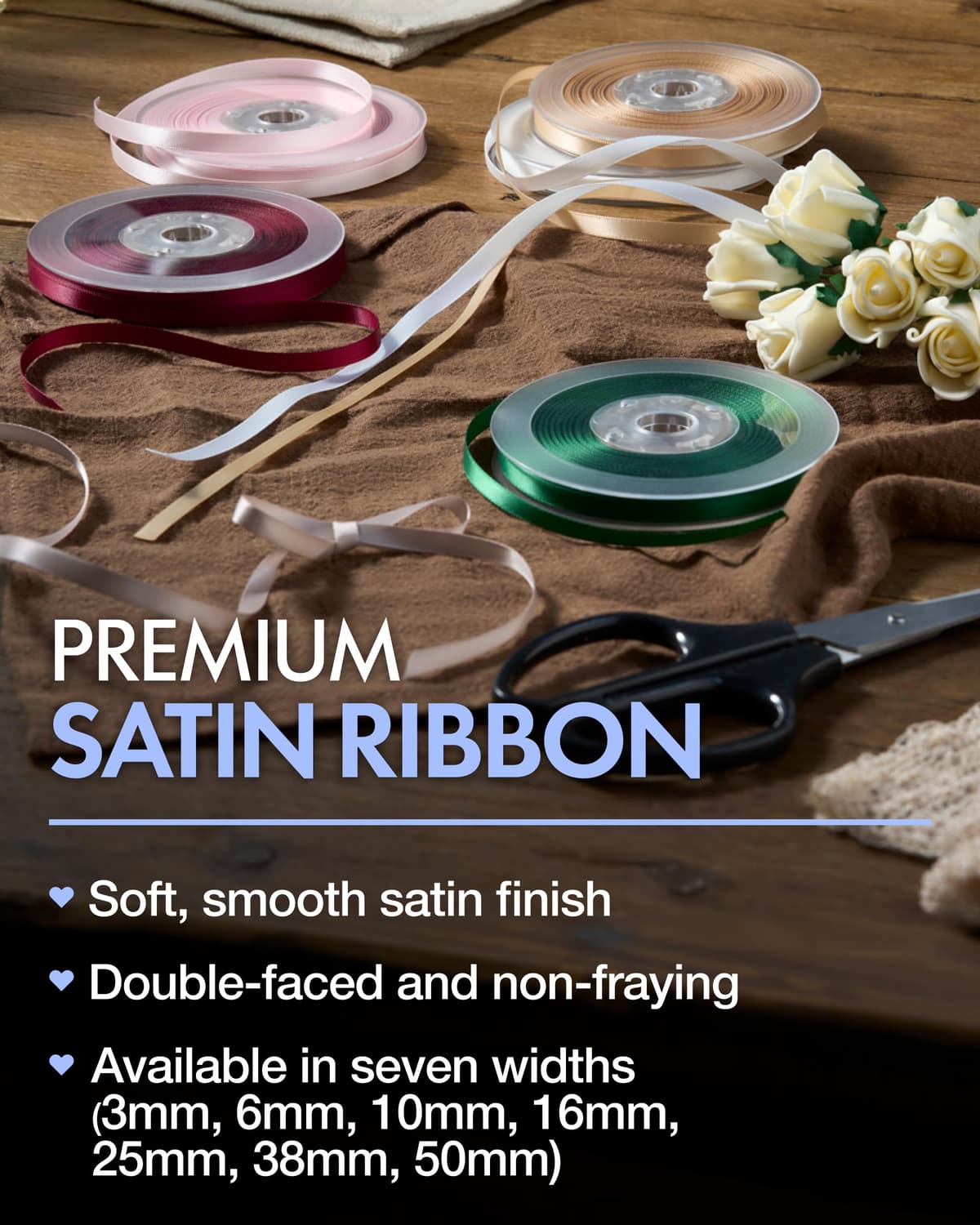 Italian Options Satin Ribbon, Fabric Ribbons for Gift Wrapping, Crafting, Balloons, Wedding Car, Presents, Cake, Christmas, Birthday, Gift Wrap Accessories, 10mm Wide x 25 Metre Roll, Lemon — view 2