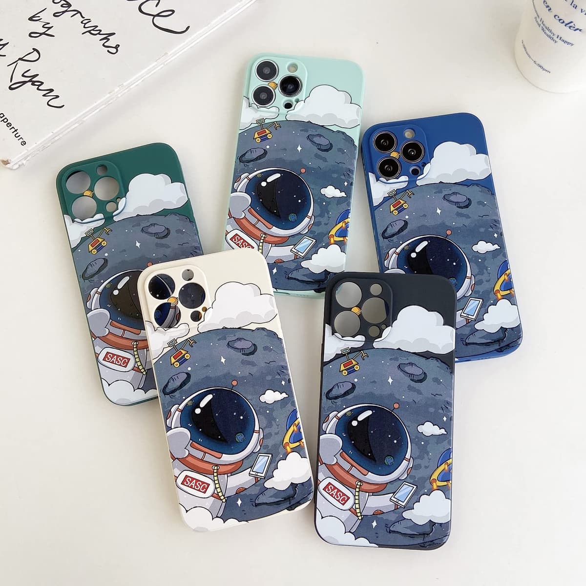 Yonds Queen for iPhone 12 Cute Case, Cool Cartoon Astronaut Planet Moon Space Design Stylish Soft TPU Bumper Shockproof Anti-Slip Protector Fashion Case (iPhone 12, Black Moon) — view 7