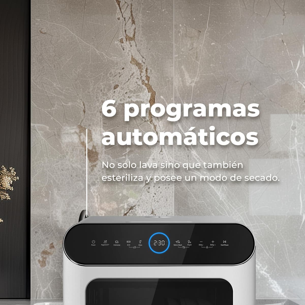EVVO Lavavajillas Tamaño Pequeño Compacto y Sin Instalación, Para Sobremesa o Encimera, 3 Servicios, 6 Pogramas, Secado Extra, Programa ECO, Programa Autolavado, Programable, Mini D Trip 2 (Blanco) — view 5