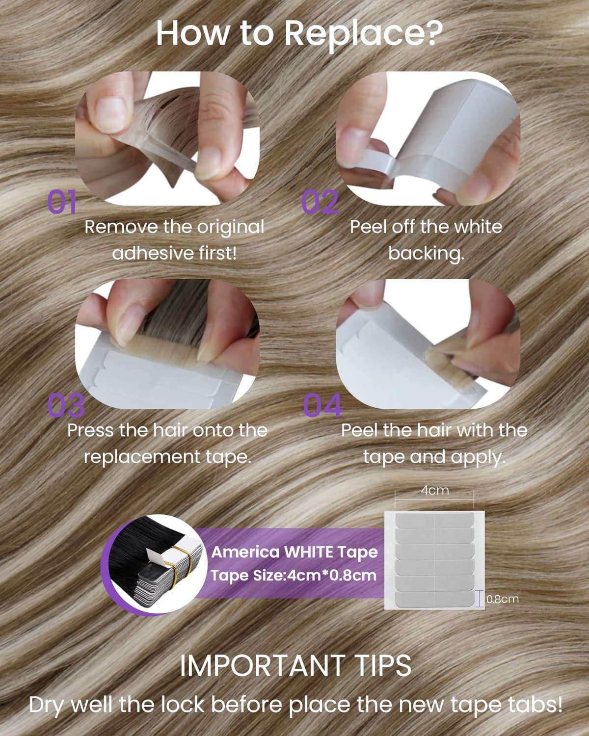 LaaVoo Tape in Hair Extensions Human Hair Blonde Tape Hair Extensions Real Human Hair Invisible Tapes Remy Straight Balayage Brown to Blonde Hair Double Sided Tabs 20pcs 50g 16 Inch #8/18/60 — view 46