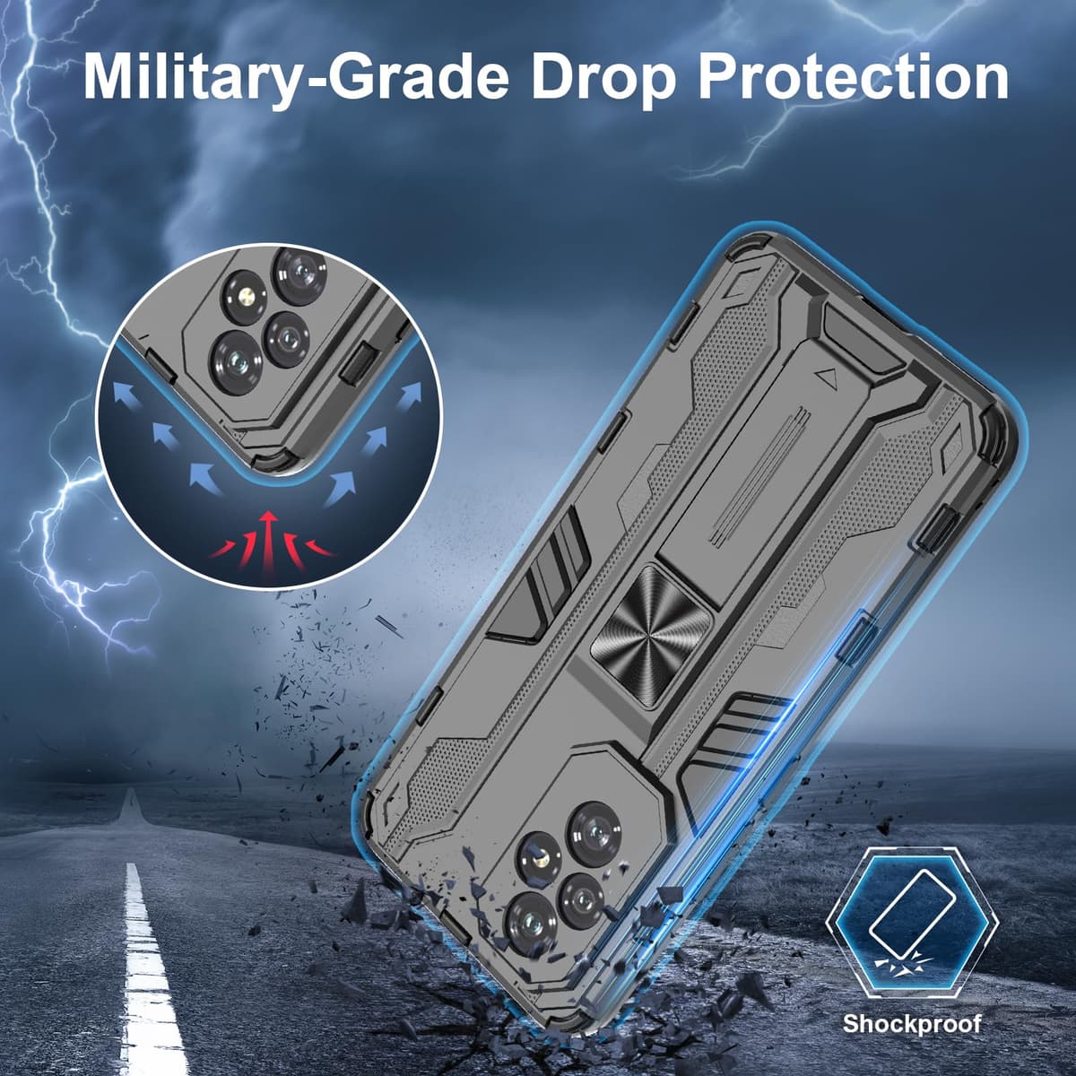 Funda para CMF Phone 2 Pro, Carcasa Antigolpes con Soporte anular metálico, Case Protectora de Grado Militar, Negro — view 1590