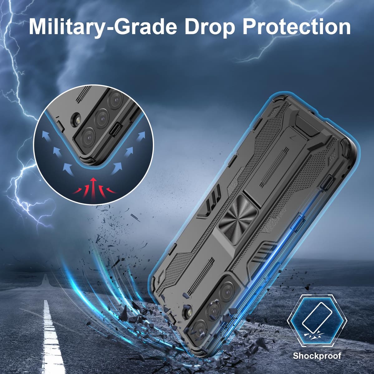 Funda para CMF Phone 2 Pro, Carcasa Antigolpes con Soporte anular metálico, Case Protectora de Grado Militar, Negro — view 924