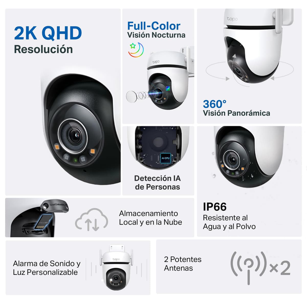Tapo C520WS - Cámara Vigilancia Wi-Fi Exterior 360°, Resolución 2K QHD, Visión Nocturna en Color Starlight, Detección IA Múltiple, Seguimiento de Movimiento, IP66 — view 2