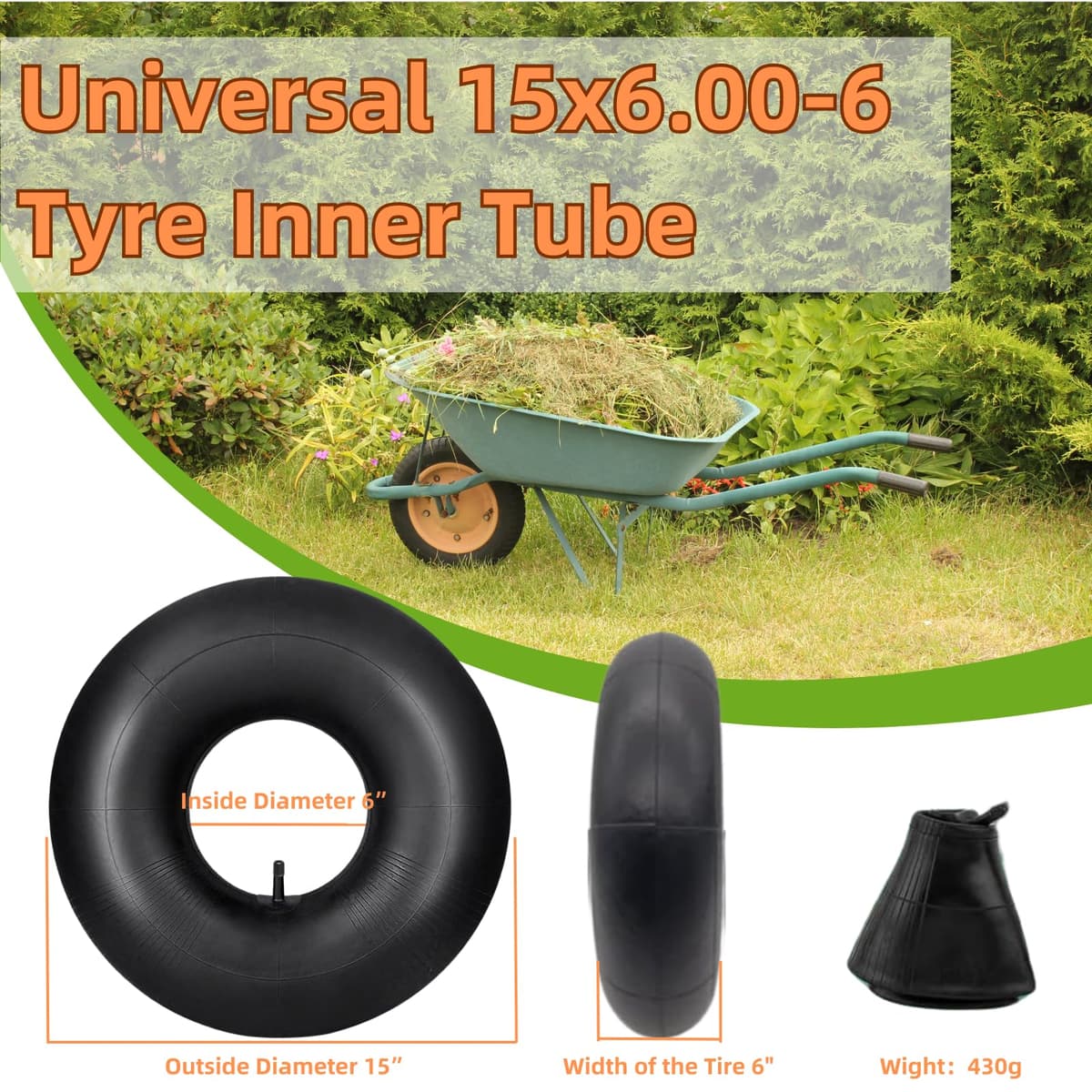 2 cámaras de aire 15 x 6,00 – 6 con vástago de válvula recto TR-13, manguera para neumáticos de 15 x 6,00 – 6, para cortacésped, tractores, ATVs, carretillas, karts, carrito de golf — view 2