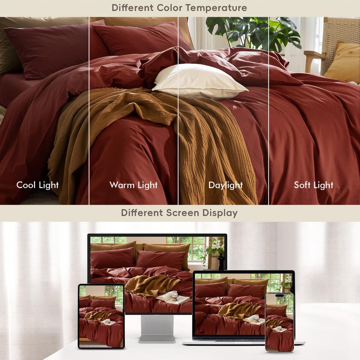 MooMee Bedding Duvet Cover Set 100% Washed Cotton Linen Like Textured Breathable Durable Soft Comfy (Tannish Linen Grey, King) — view 143