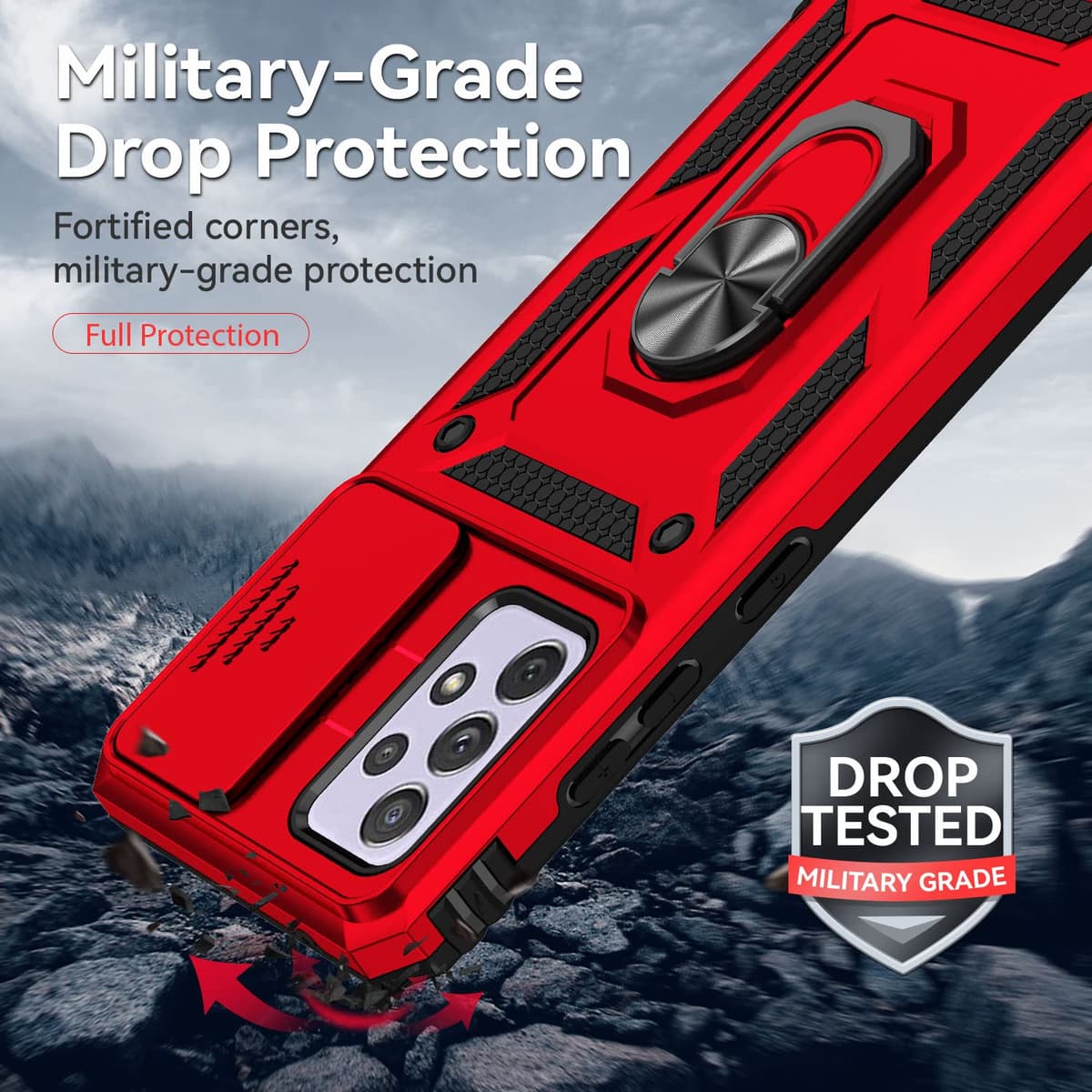 Funda para Samsung Galaxy A52 5G/4G/A52S 5G Carcasă Armor Militar Cubierta de Cámara Deslizante Proteger Fundas con 360 Full Protección Anillo Soporte Silicona Estuche Cover Case,Rojo — view 5