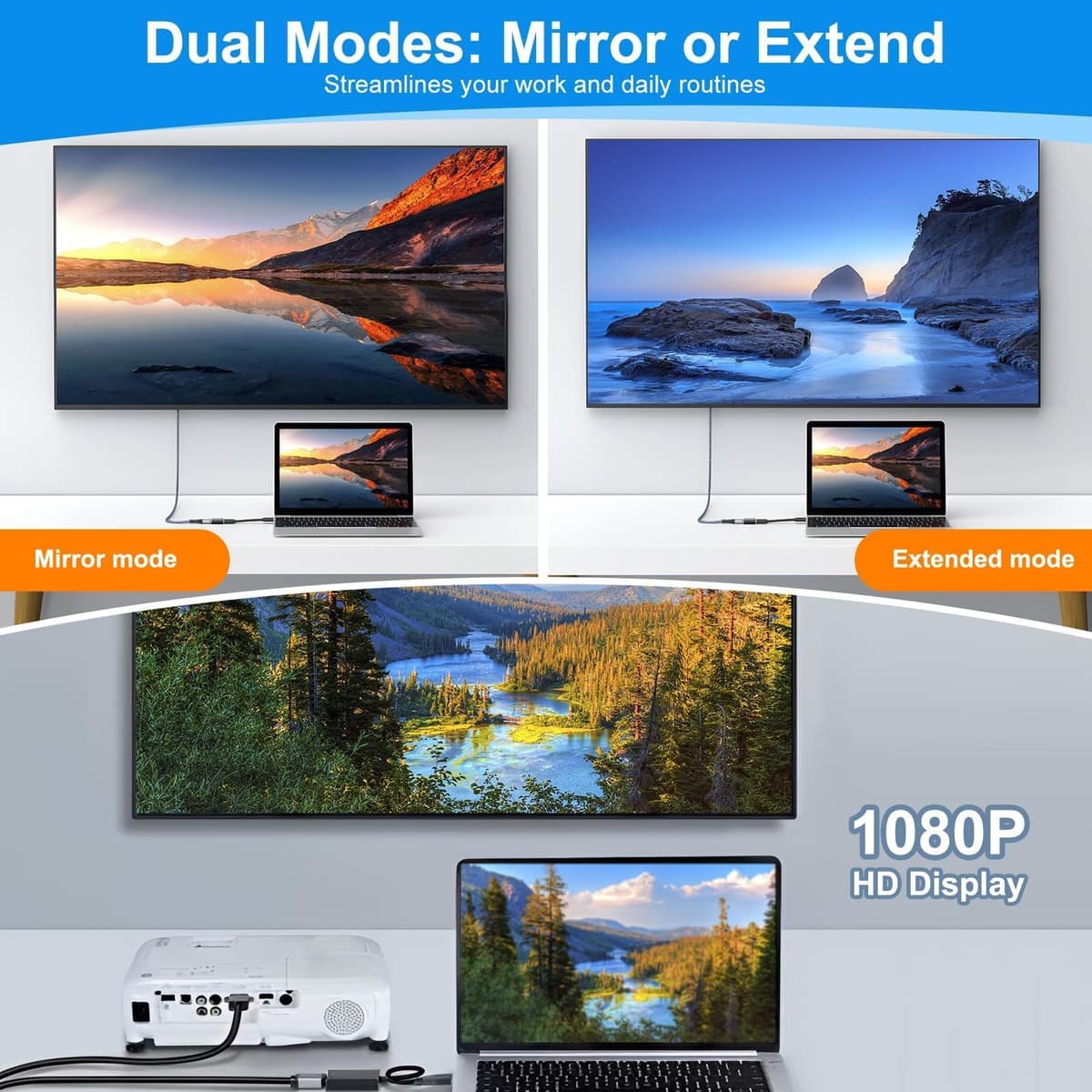Adaptador USB a HDMI 1080P USB 3.0/2.0 Convertidor de Vídeo y Audio Alta Definición | USB a HDMI Cable para Monitor TV Proyector, Tarjeta Gráfica Externa Compatible con Windows 11 10 8 7 — view 4