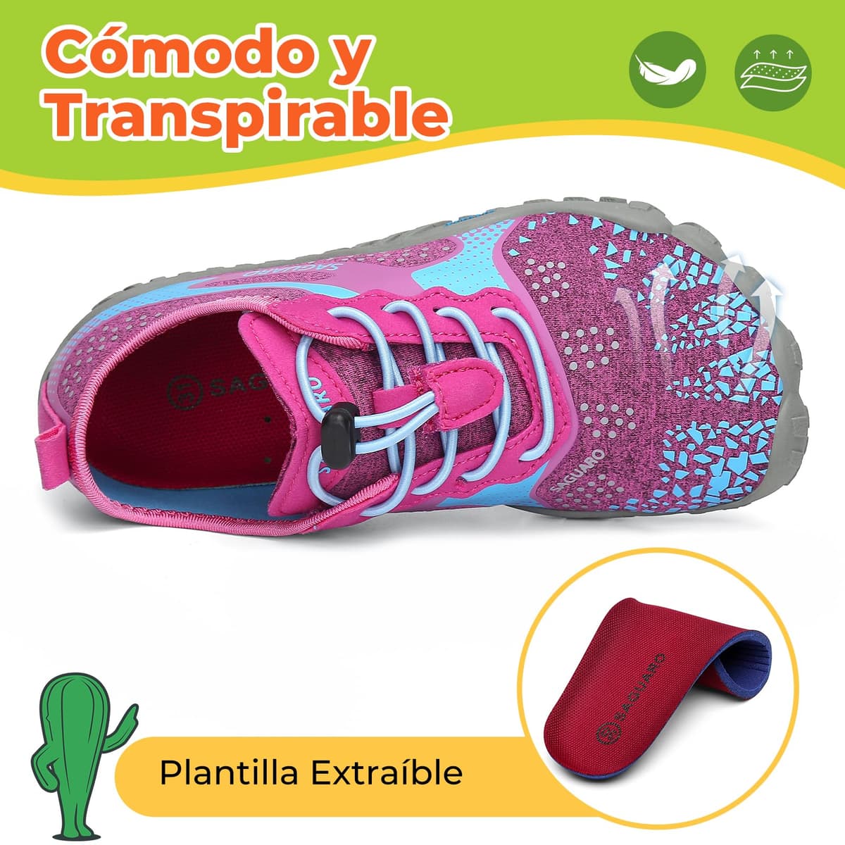 SAGUARO Barefoot Zapatillas Minimalista Comodas Zapatillas de Trail Running per Niños Niñas, Gr.24-36 — view 3