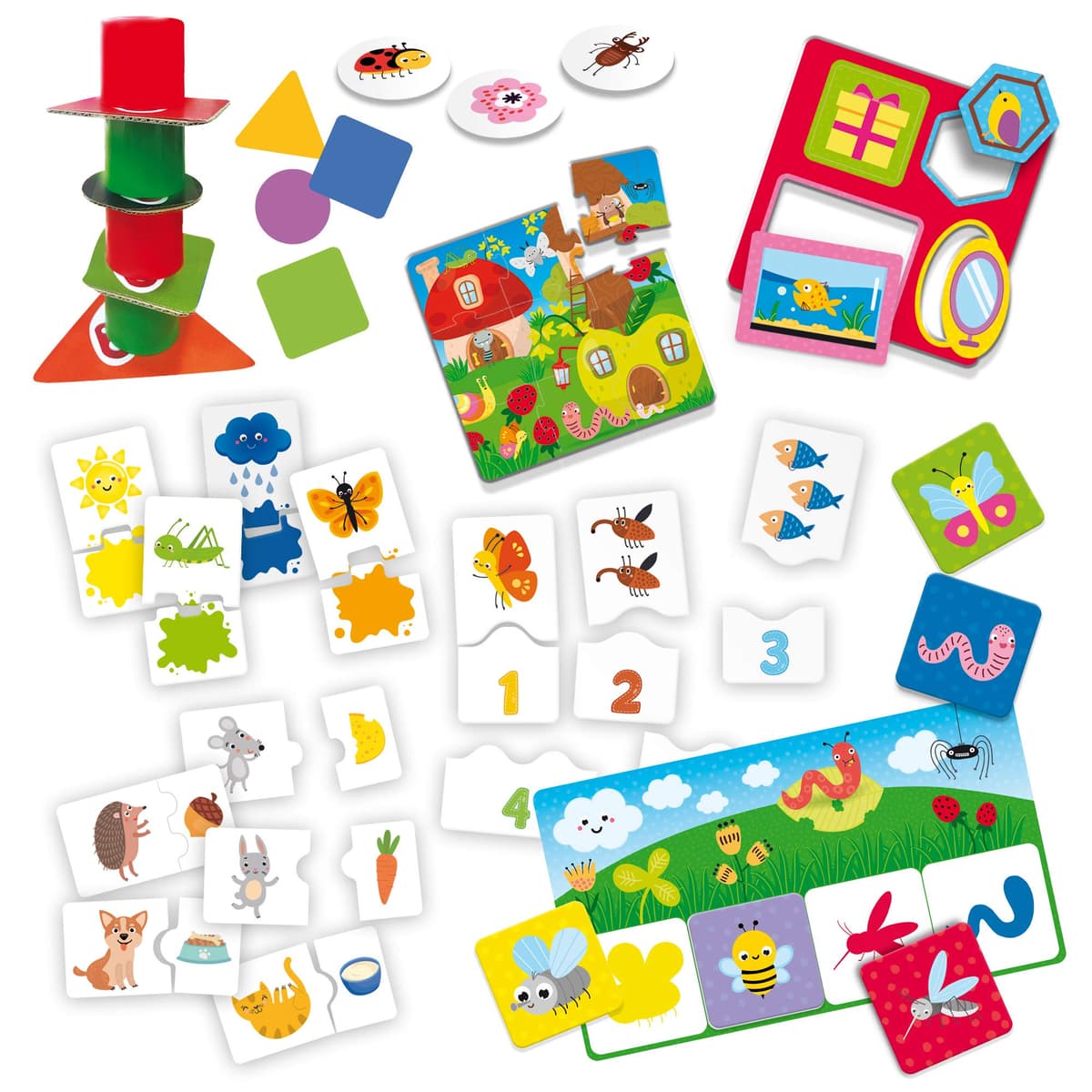 Lisciani - CAROTINA BABY - Collection of 10 Educational Games for Children from 2 to 4 Years - Balance Tower, Puzzle, Memory, Colours, Tombola and much more - Complete Game Kit — view 2