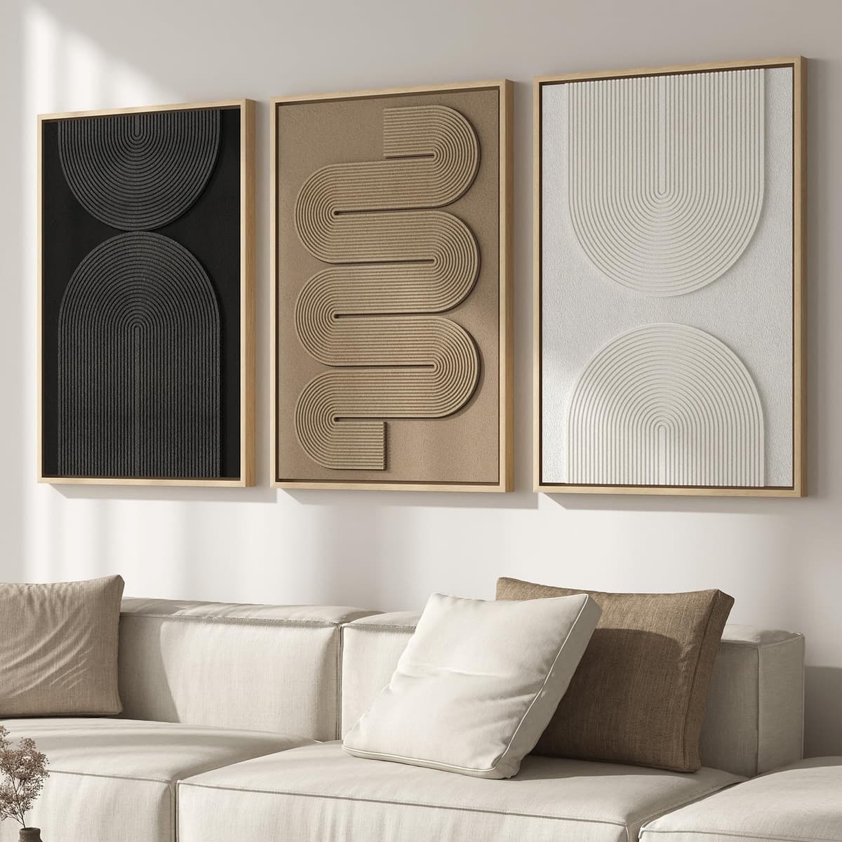 Large 3D Textured Framed Abstract Wall Art for Living Room, 3 Piece Modern Paintings Artwork for Walls, Black White Brown Geometric Sandstone Texture Pictures for Hallway Office Home Decor 24x36 In — view 12