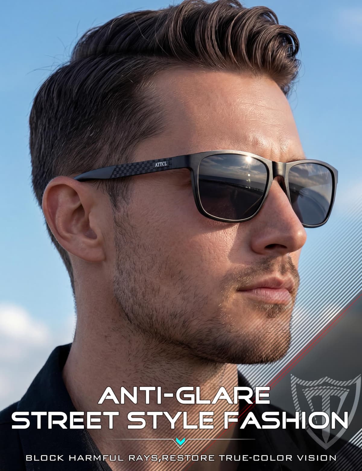 ATTCL Polarised Sunglasses Mens for Driving: UV400 Protection Square Shades AL-MG Metal Frame HD TAC Lens Hiking Travel — view 3