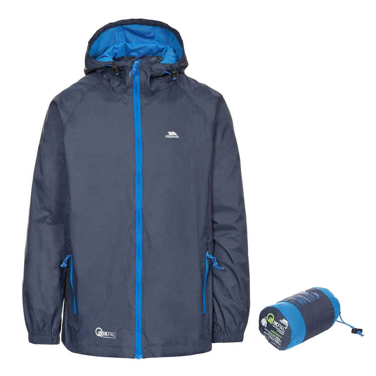 Trespass Adults Waterproof Jacket Qikpac - Lightweight Packaway Raincoat, 2 Zip Pockets, Full Body Front Zip, Adjustable Hood, Storm Flap, Ventilated Back, Foldable Packs in Pouch — view 5