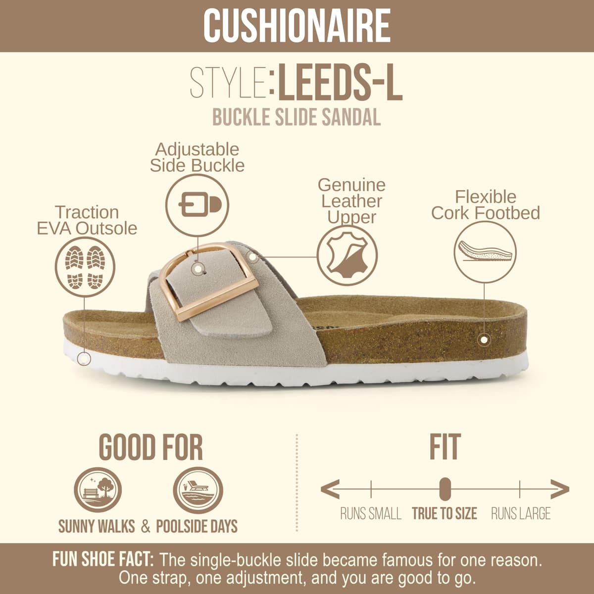 CUSHIONAIRE Leeds 100% Genuine Leather Suede Womens Sandals, Comfortable Slides for Women with Adjustable Statement Buckle — view 4