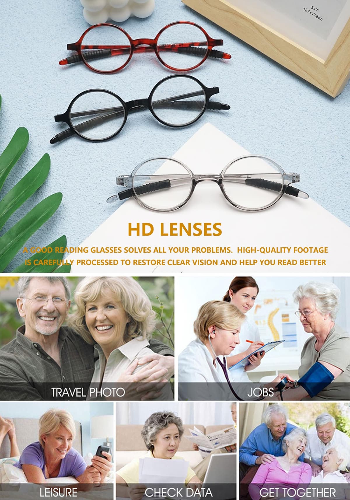 VEVESMUNDO Redondo Gafas de Lectura Pequeñas Ligeras Vintage Flexibles Vista Presbicia para Mujer Hombre — view 5