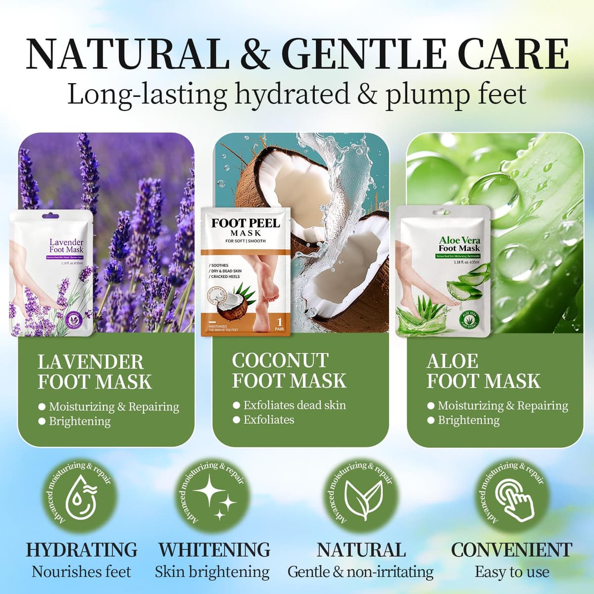 3 Pares Mascarilla Pies Exfoliante y Hidratante, Calcetines Exfoliantes de Pies para Eliminar Durezas y Callos, Peeling Pies Profesional para Pies Suaves, Coco, Lavanda, Aloe Vera — view 5