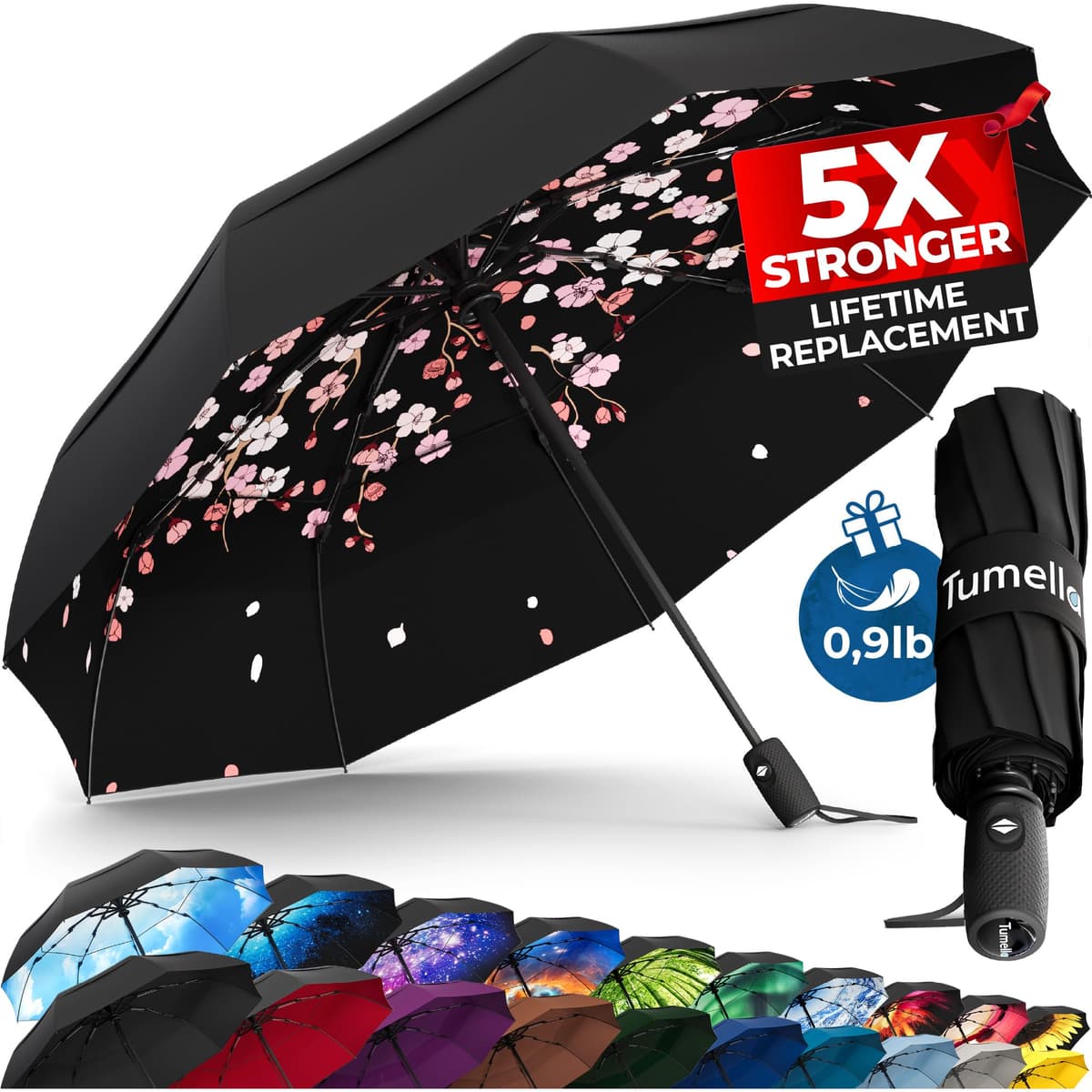 TUMELLA Strongest Windproof Travel Umbrella (Compact, Superior & Beautiful), Small Strong but Light Portable and Automatic Folding Rain Umbrella, Durable Premium Grip, Fits Car & Backpack Black — view 21