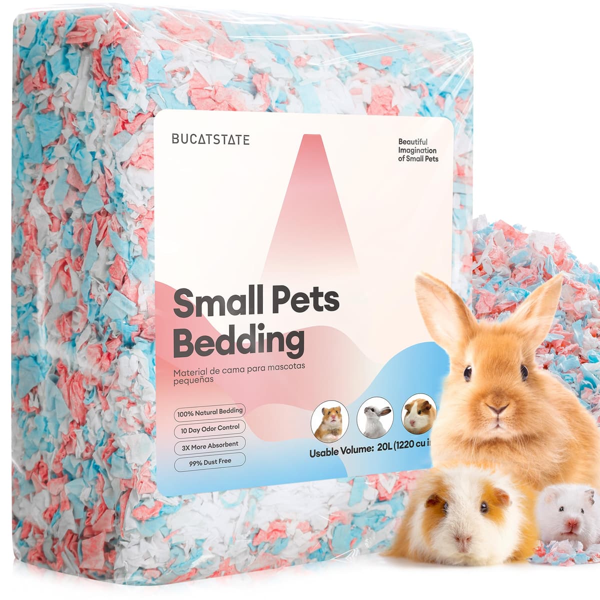 BUCATSTATE Hamster Bedding 20L, 99% Dust-Free and Odor Control Guinea Pig Bedding, Natural Paper Rabbit Bedding for Cages Rat Syrian Dwarf Hamster Hedgehog (Confetti)
