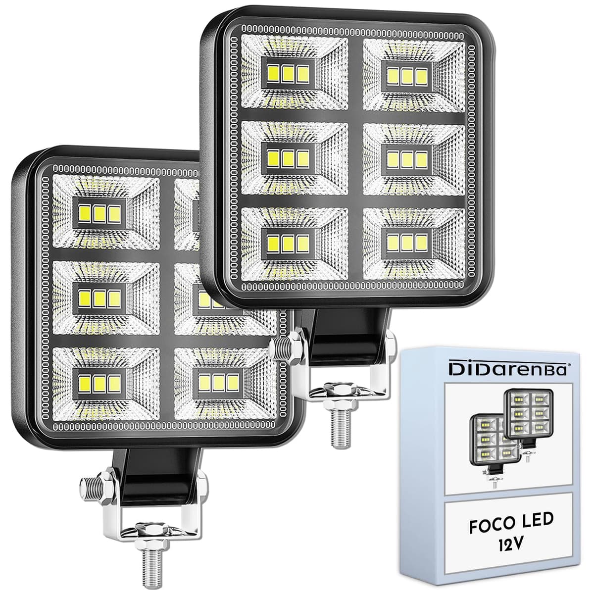 Foco led 12v 2 uds Aluminio abs 18 Leds 6500K 8.4 cm 3.34" IP65 Maxima luminosidad Faros Tractor 4x4 Largo Alcance
