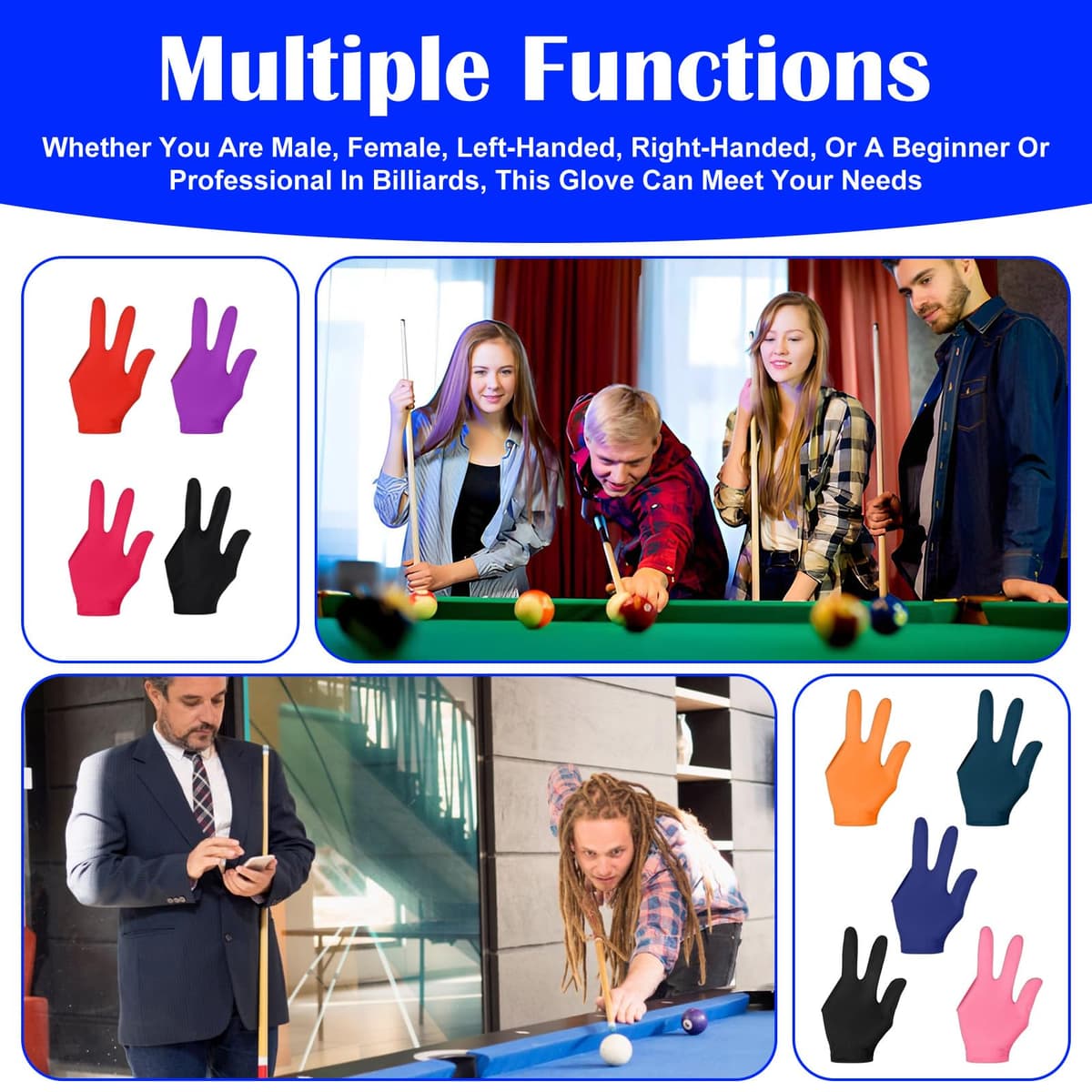 12 guantes de billar de tres dedos, transpirables, elásticos, para billar, cue para piscina, guantes profesionales de billar, para juegos de piscina, snooker, carom — view 4