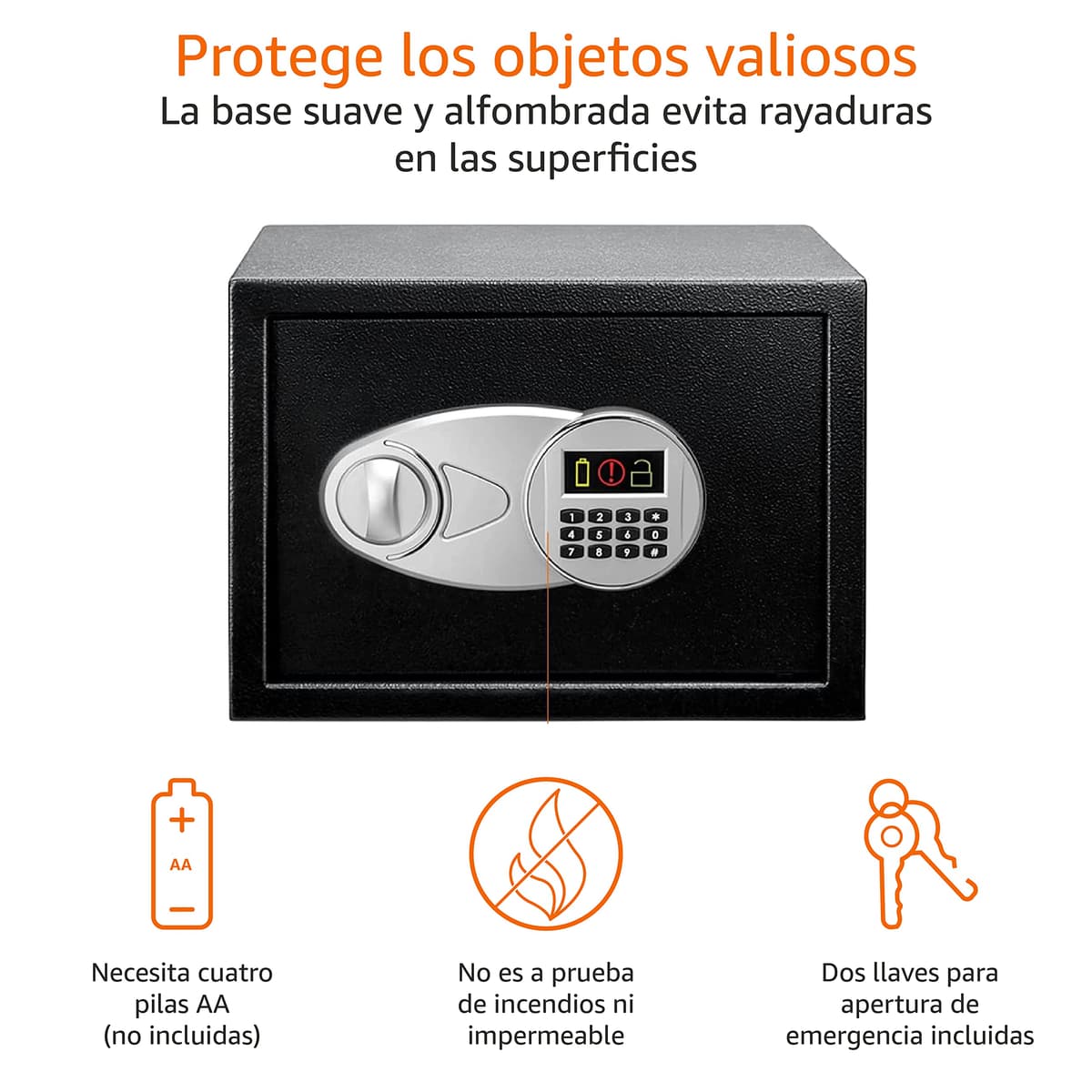 Amazon Basics Caja Fuerte de Seguridad de Acero con Cerradura con Teclado, Protege Dinero, Joyas, Documentos de identificación, 14 l, 35 cm x 25 cm x 25 cm, Color Negro — view 2