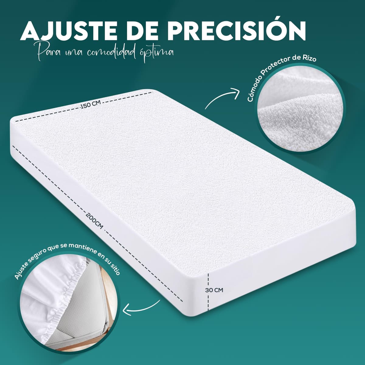 Utopia Bedding Protector Colchón 150 x 200 x 30 cm Impermeable, Certificación Oeko-Tex Funda Colchón, Cubre Colchón Transpirable, Elástico En Todo El Contorno — view 2