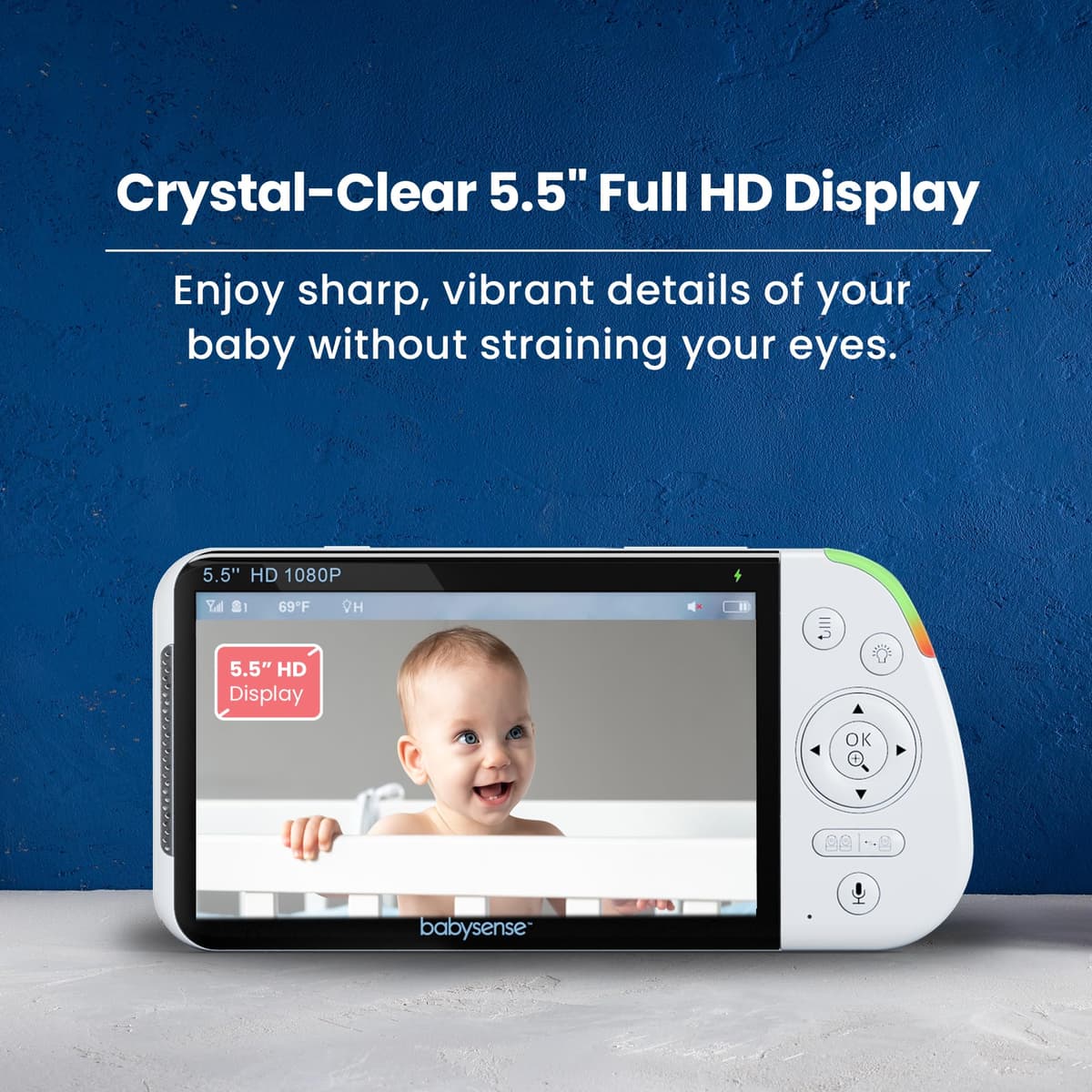 Babysense Full HD Split-Screen Baby Monitor with 2 PTZ Cameras, Two-Way Talk, 6-Color Night Light, 5000mAh Battery, Long Range, 4x Zoom, and Crystal-Clear Audio — view 4