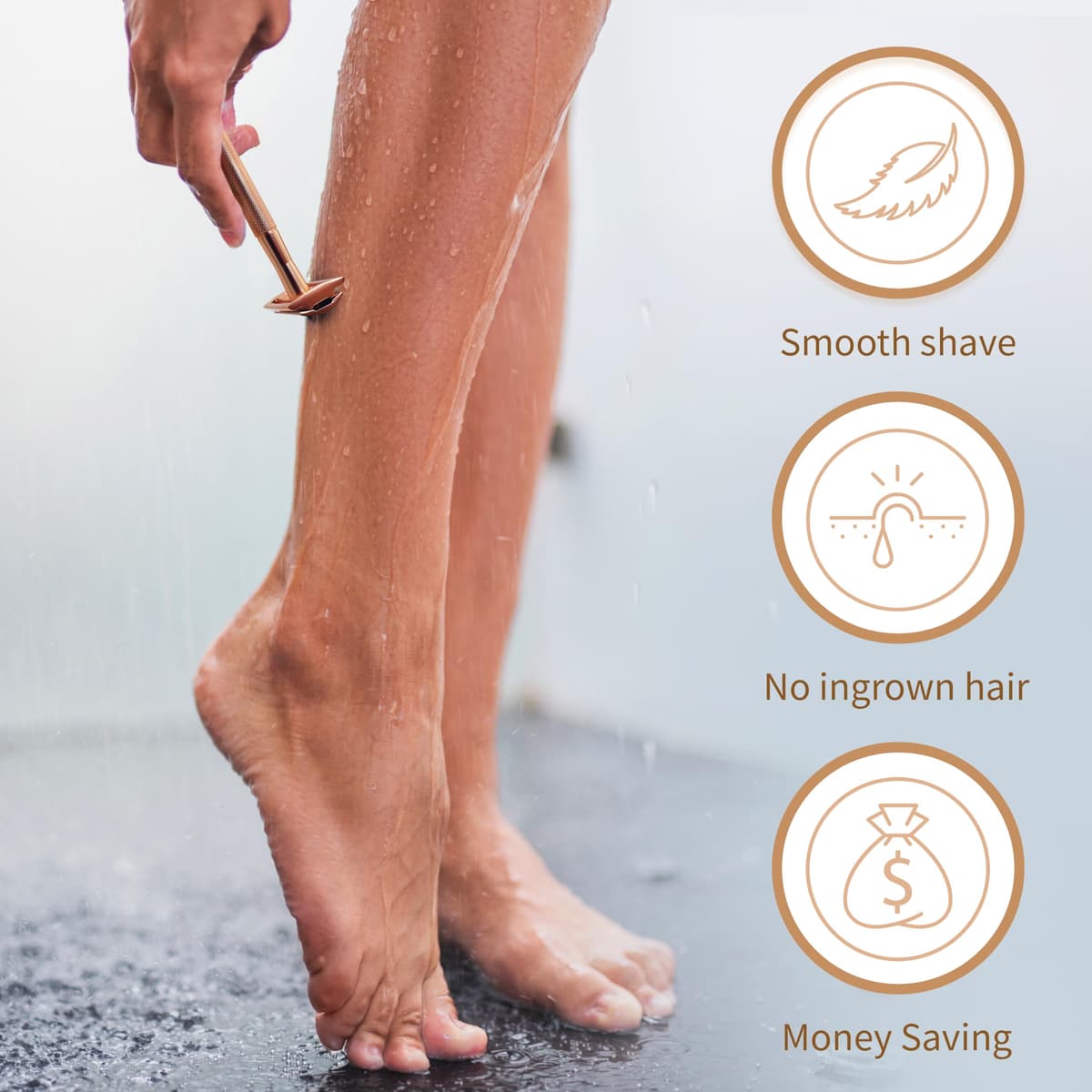 Bambaw Single Blade Razor for Women, Metal Safety Razor Women for a Luxurious Wet Shave Experience, Ideal for of All Skin Types, Suitable for Full Body, No Blade Included (Rose Gold) — view 4