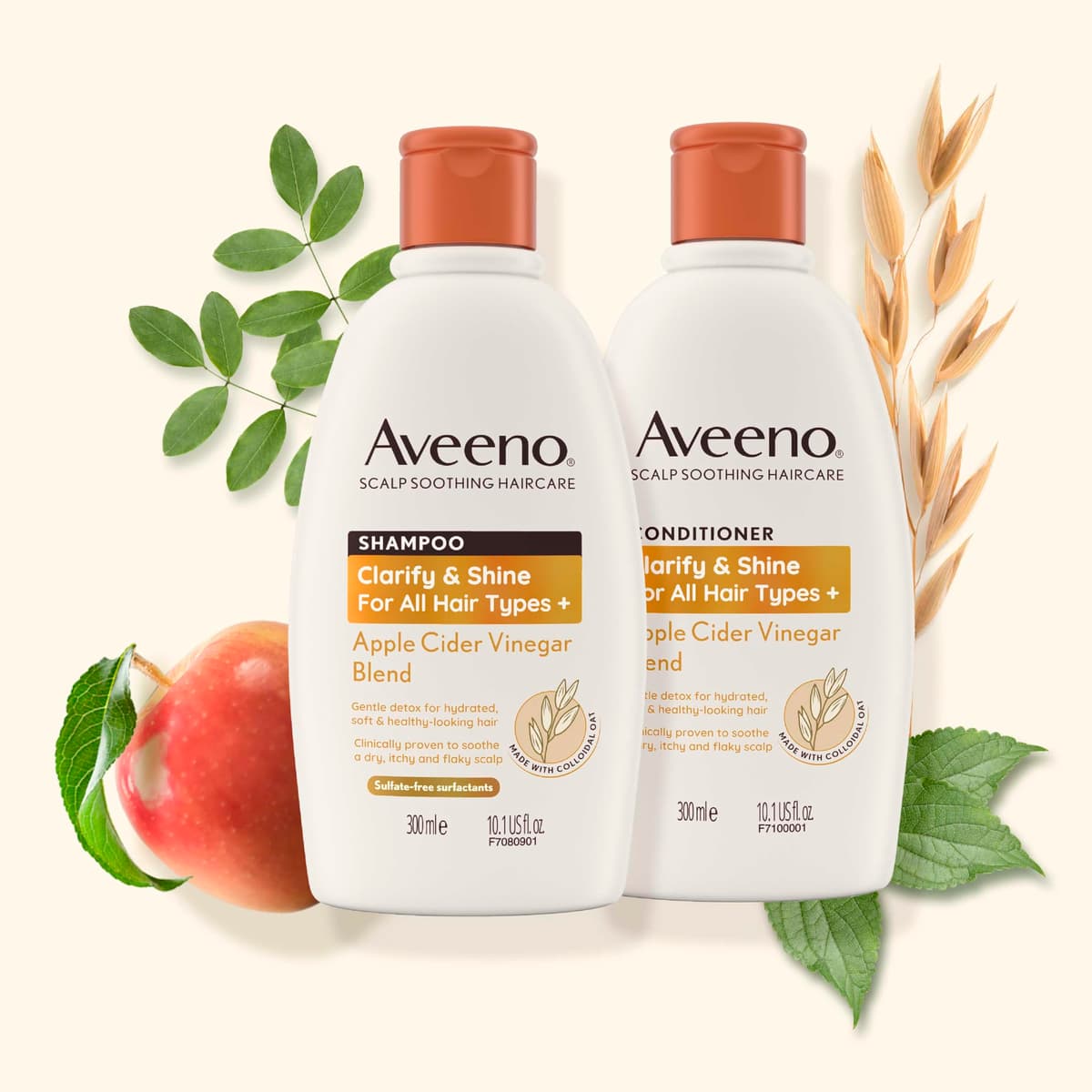 Aveeno Scalp Soothing Haircare Clarify & Shine Shampoo, Apple Cider Vinegar Blend, for All Hair Types, Soothes Dry, Itchy & Flaky Scalp, Clinically Proven, Sulfate Free, 300ml — view 8