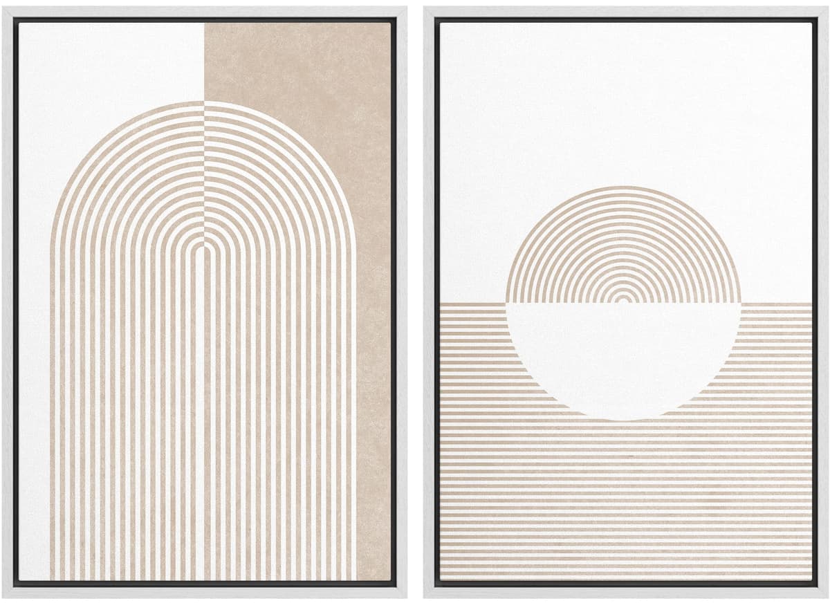MUDECOR Framed Canvas Print Wall Art Set Watercolor Pastel Duotone Tan Landscape Abstract Shapes Illustrations Modern Art Decorative Contemporary for Living Room, Bedroom, Office - 24"x36"x2 Natural — view 65