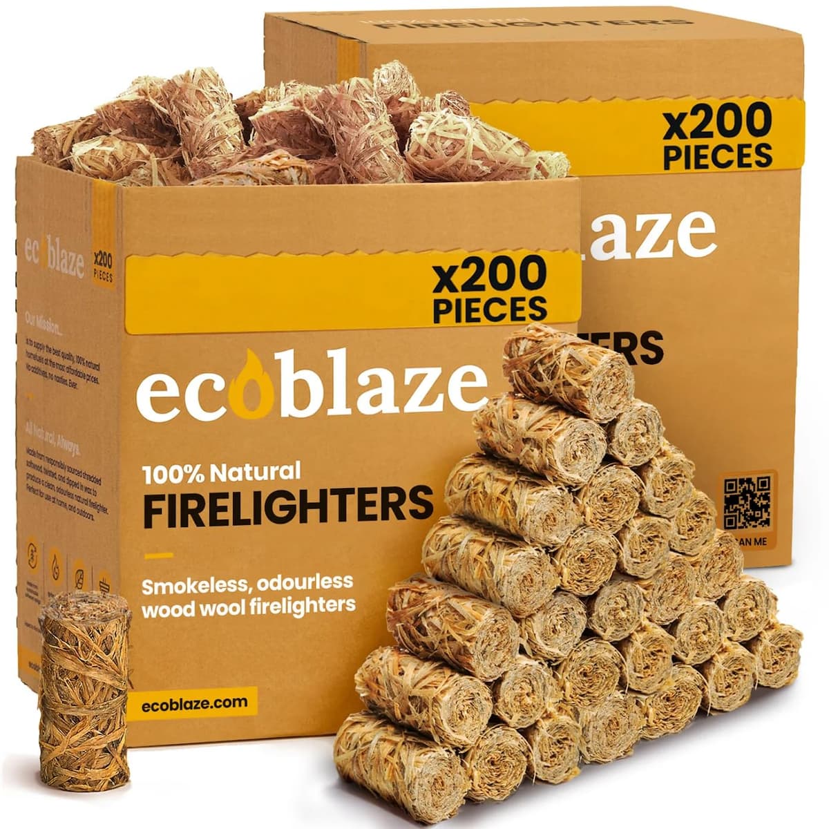 Ecoblaze Natural 24 Firelighters - Fire Lighters for BBQ, Pizza Oven, Fire Pits - Wood Wool Fire Starters - Perfect for Garden Life & Camping, Safe, Clean Wax Coated Instant Firestarter — view 8