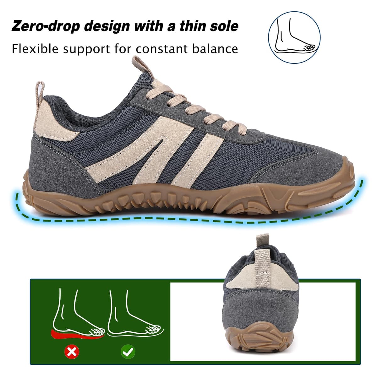 AONETIGER Zapatillas Barefoot Hombre Mujer Ligeras Zapatos Minimalista con Horma Ancha Transpirables Deporte Calzado Descalzo Exterior Interio Gr.36-47 EU — view 5
