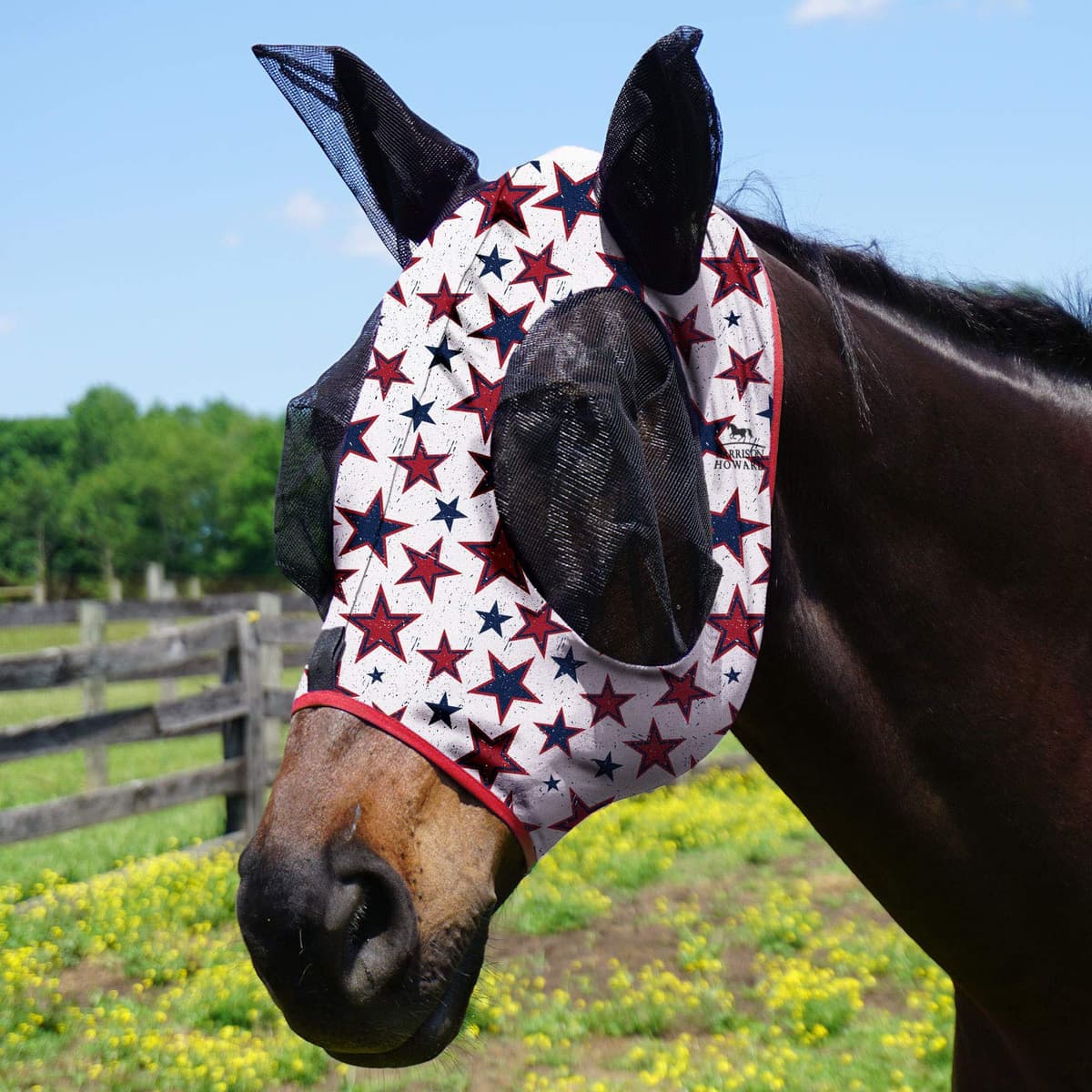 Harrison Howard Máscara elástica para Moscas de Caballo, excelente Comodidad con protección UV, máscara estándar para Caballos, Azul Marino M — view 9