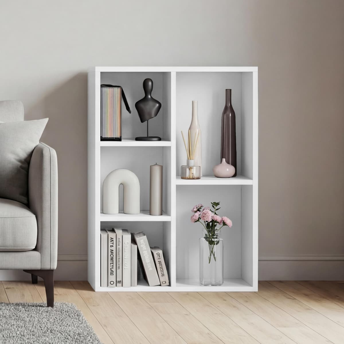 Vida Designs Oxford 3 Tier Cube Bookcase, White Wooden Shelving Display Storage Unit Office Living Room Furniture — view 14