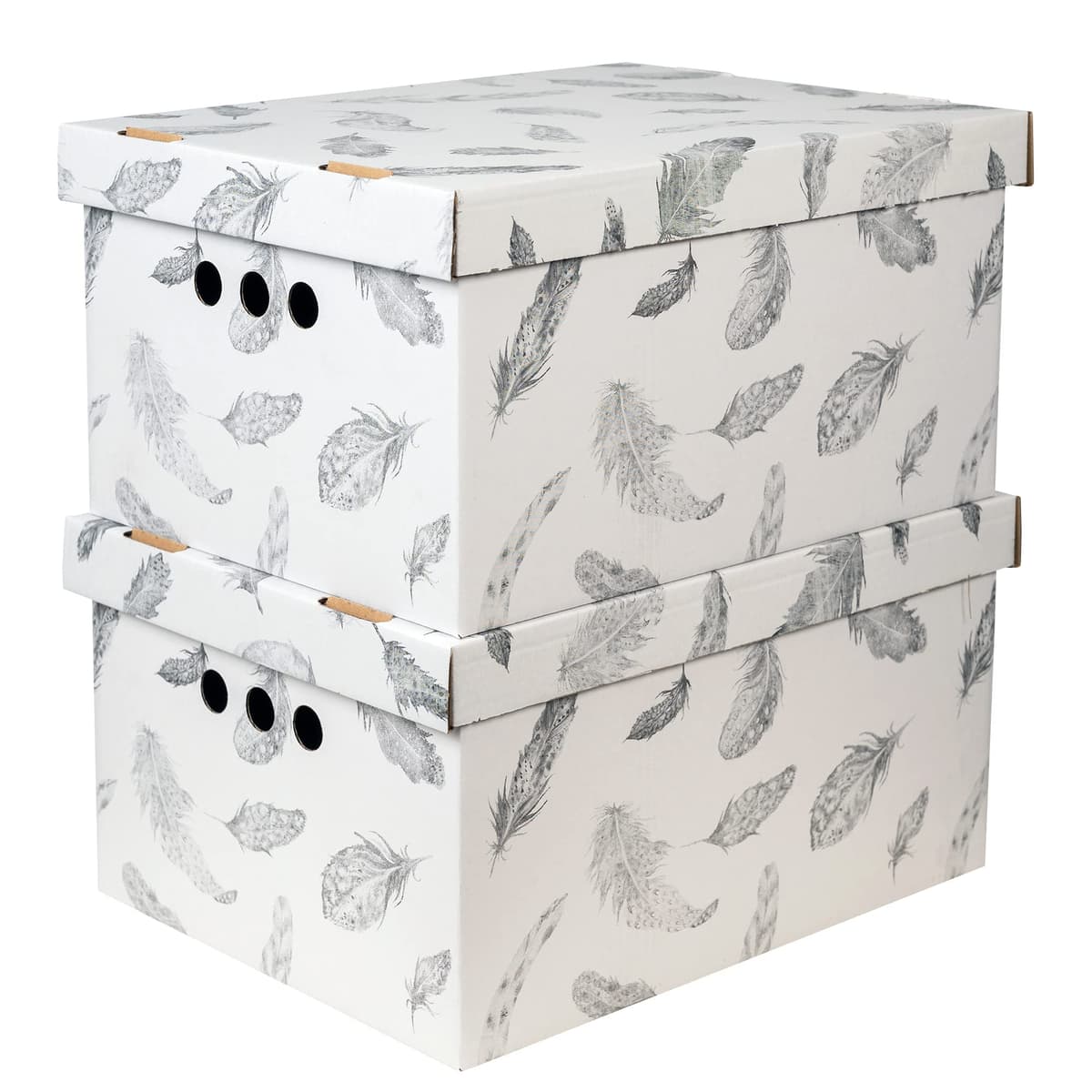 SOFTILLO Cardboard Storage Boxes with Lid, Decorative Wardrobe, Closet, Home & Office Organiser with Handle, Flat-Packed, Stackable File Box, Gift for Adults & Kids, Set of 2, XLarge - Feathers — view 2