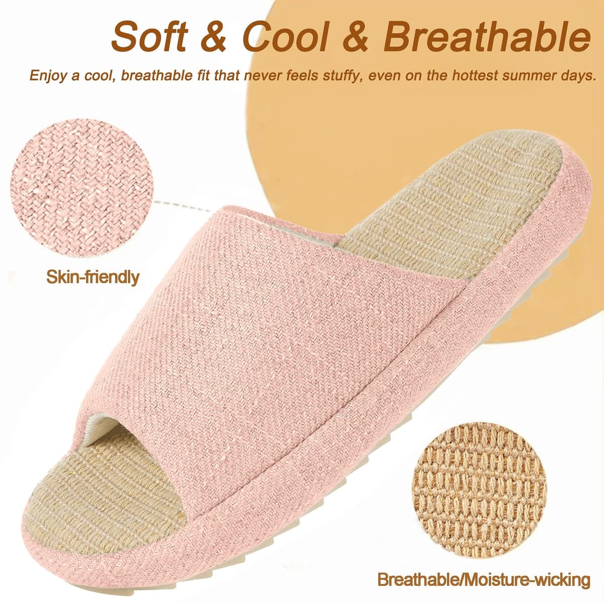 Zapatillas de Estar en Casa Mujer Pantuflas de Lino Antideslizantes Planas Espuma de Memoria Suave Cuatro Estaciones Slippers — view 4