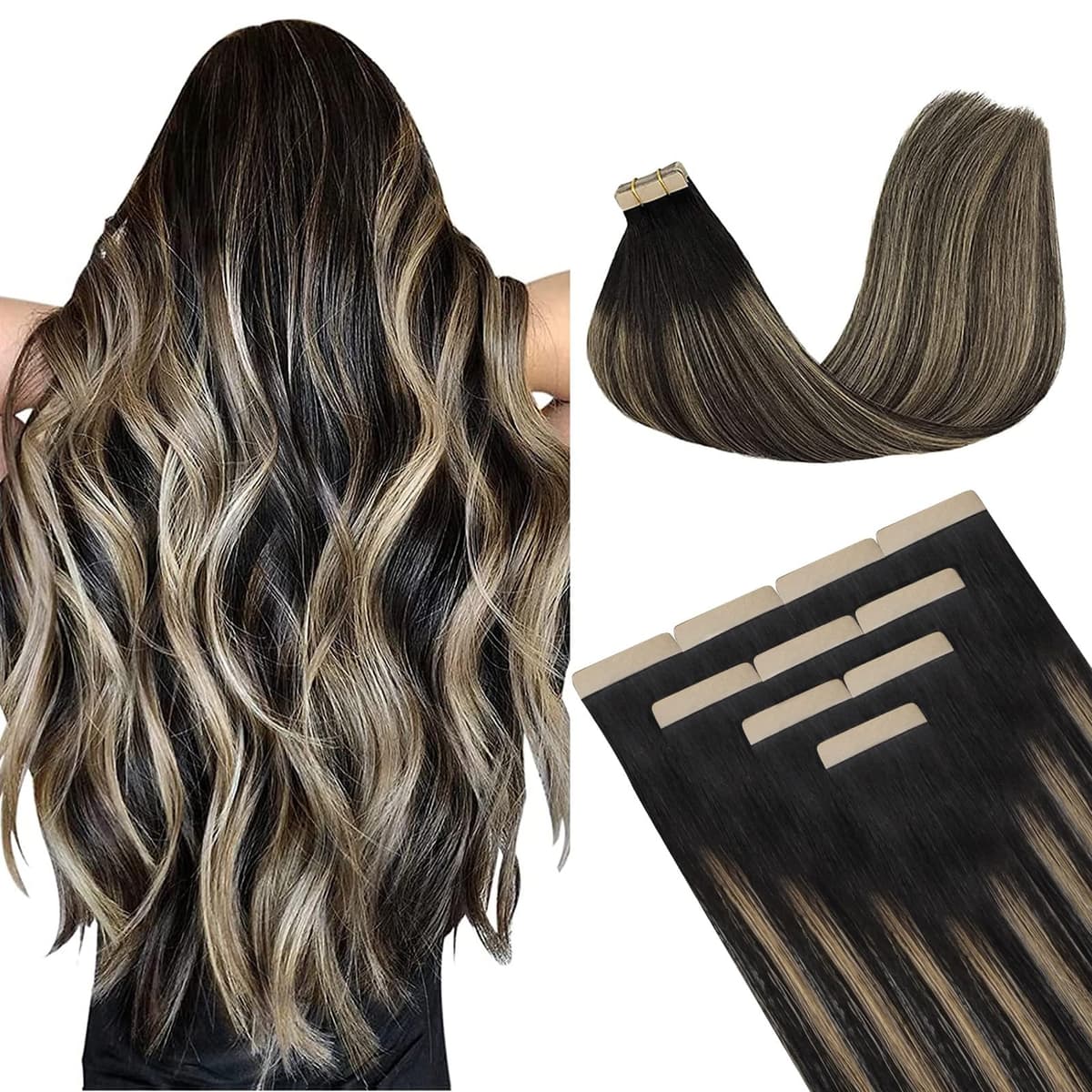 DOORES Tape in Hair Extensions Human Hair, Balayage Dark Brown to Chestnut Brown 50g 20pcs 18 Inch, Human Hair Extensions Natural Remy Straight Skin Weft — view 16