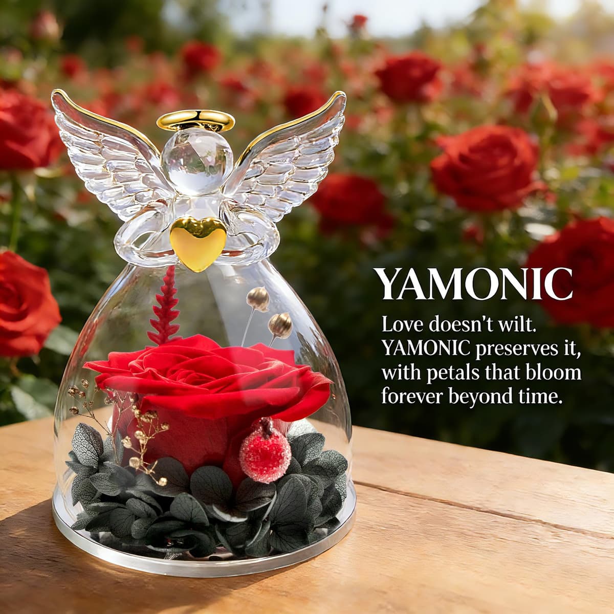 Yamonic Rosa Eterna Regalo Mujer,Rosa Eterna Natural Preservada con Figura Ángel Regalo Dia de la Madre, Flores Preservadas Regalos Cumpleaños Mujer Abuela, Regalos para mamá en el Día de la Madre — view 2