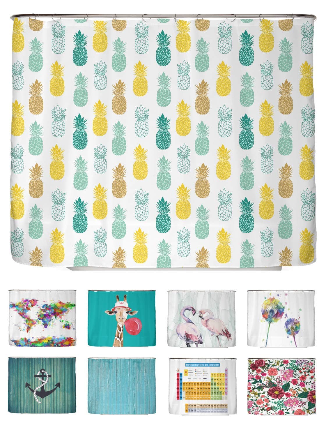 arteneur® - Cortina de Ducha 180x200 - Cortina de Baño Antimoho de Tela, Impermeable, Lavable y Opaco con Dobladillo Ponderado y Anillas (Tabla Periódica Española) — view 100